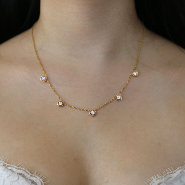 5 Stone Hexagon Diamond Necklace