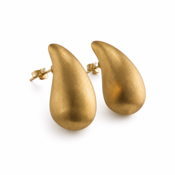 14k Gold Matte Tear Drop Earrings