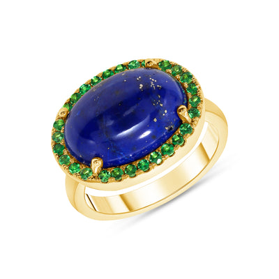 Blue Lapis with Green Tzavorite Surrounding on 18k Gold Cup Base