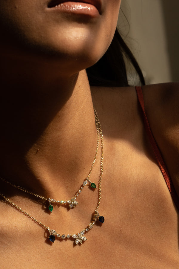 Multi Shaped Lab Diamond and Sapphire Butterfly Necklace