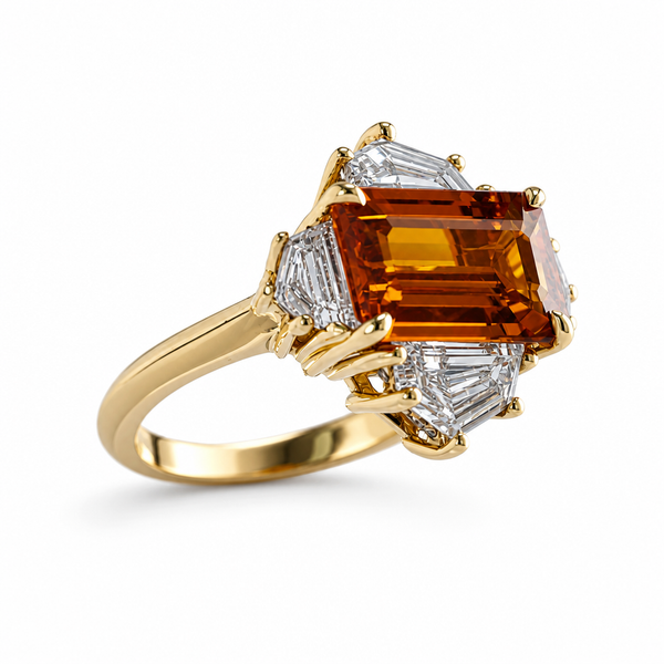 5ct Orange Sapphire Ring With Diamonds