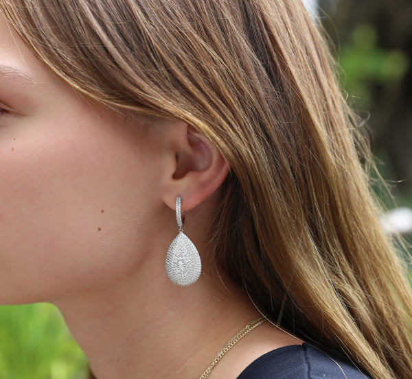 Pavé Diamond Teardrop Drop Earrings 7.00 ctw | 14K White Gold