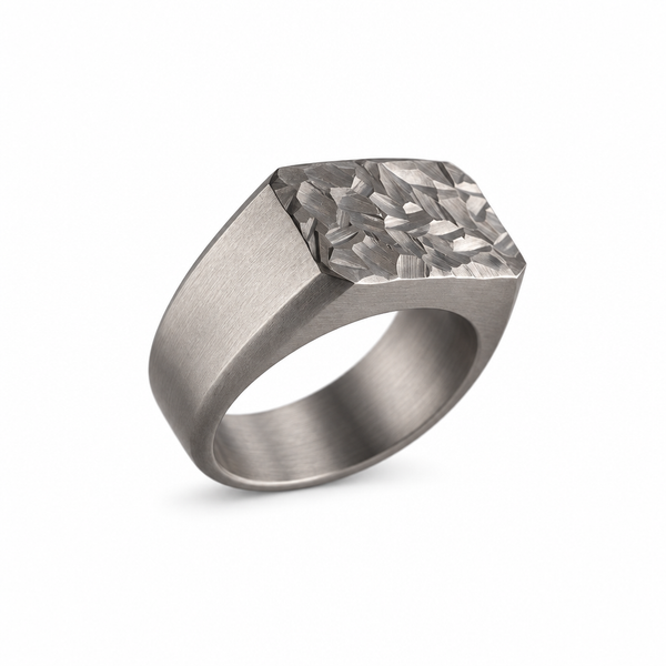 Men's Pounded Titanium Signet Ring