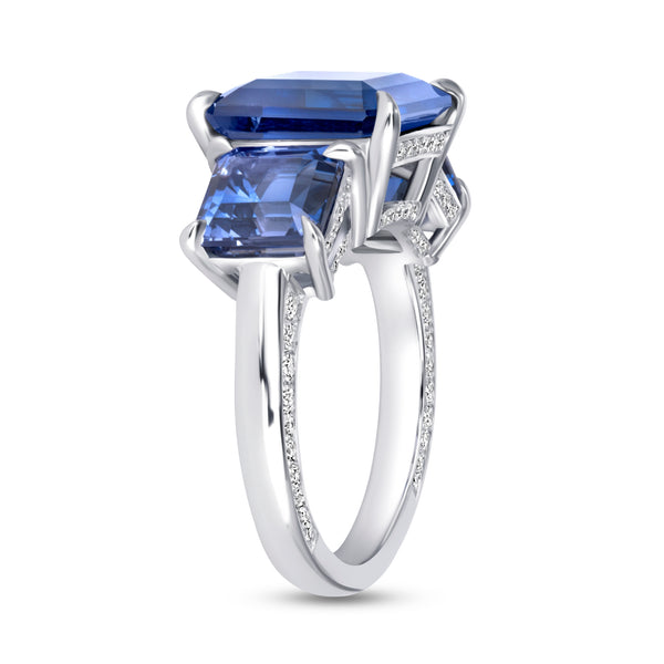 Three Stone Blue Sapphire and Diamond Ring