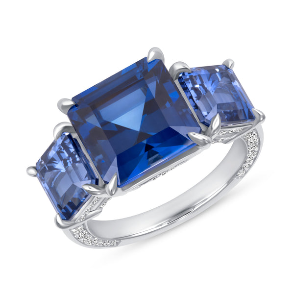 Three Stone Blue Sapphire and Diamond Ring
