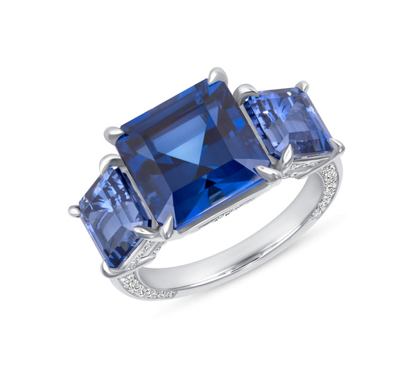 Three Stone Blue Sapphire and Diamond Ring