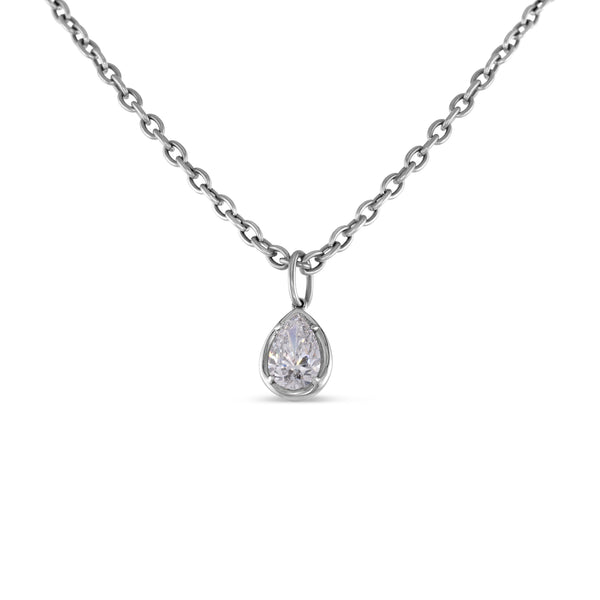 Titanium 1 carat Pear Cut Lab Diamond Pendant Necklace