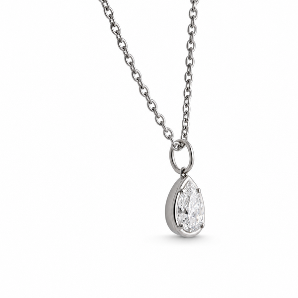 Titanium 1 carat Pear Cut Lab Diamond Pendant Necklace