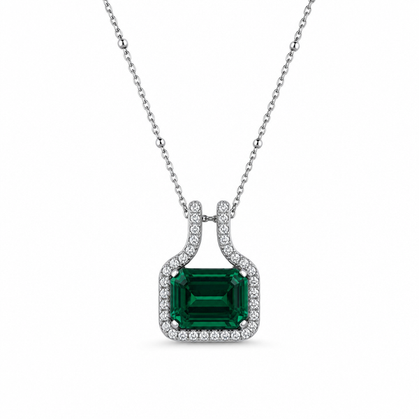 Titanium Double Hoop 3.5 ct Lab Emerald and Diamond Pendant
