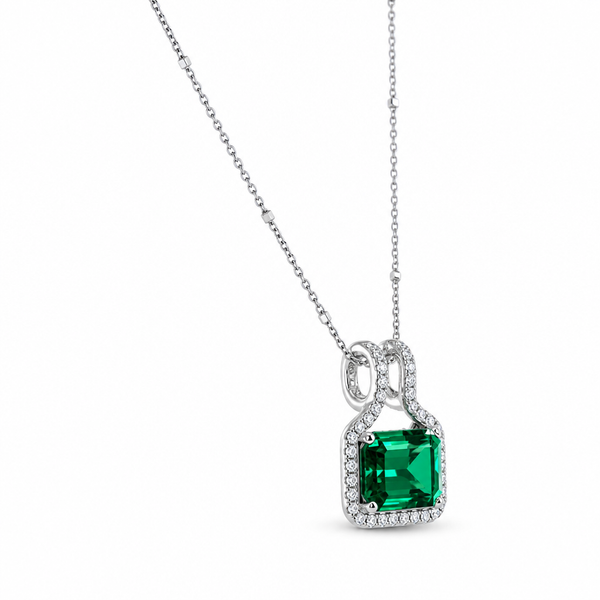 Titanium Double Hoop 3.5 ct Lab Emerald and Diamond Pendant
