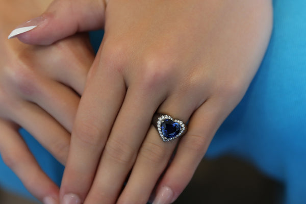 Titanium Lab Sapphire and Diamond Heart Ring
