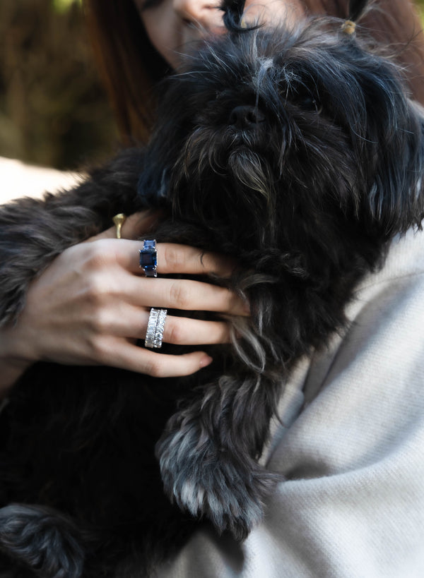 Three Stone Blue Sapphire and Diamond Ring