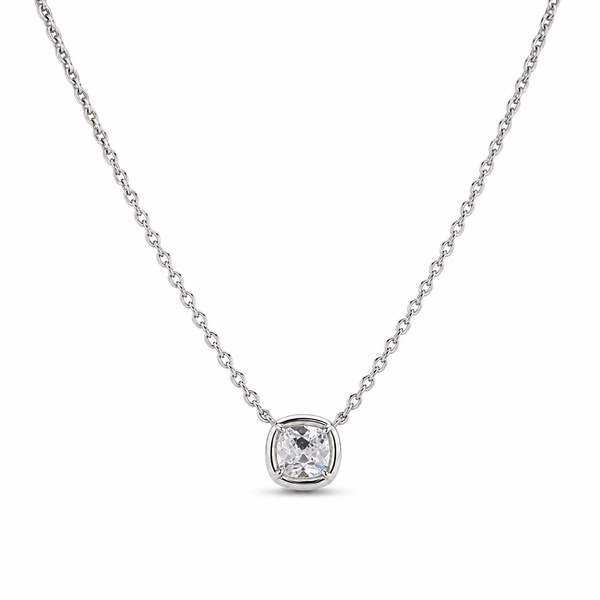 Titanium 1 Carat Lab Cushion Cut Diamond Pendant Necklace