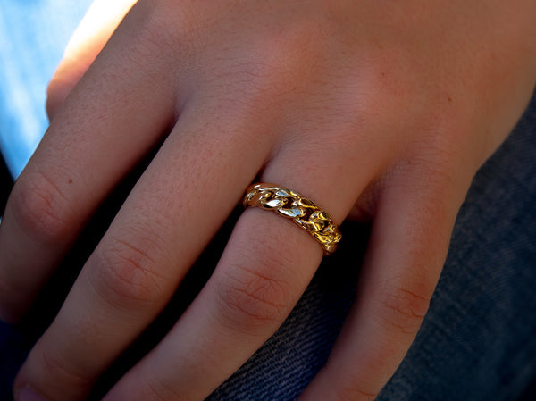 Cuban Link Bar 14k Gold Ring