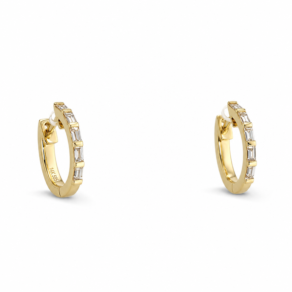 14k gold .22 ct baguette diamond earrings