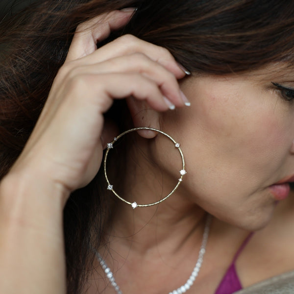 14k Floating Diamond Large Hoops