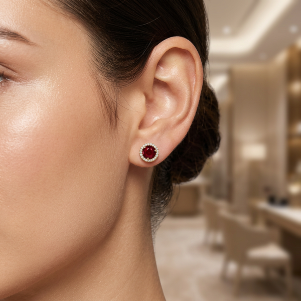 Pigeon Blood Rubies with Natural Diamond Halo