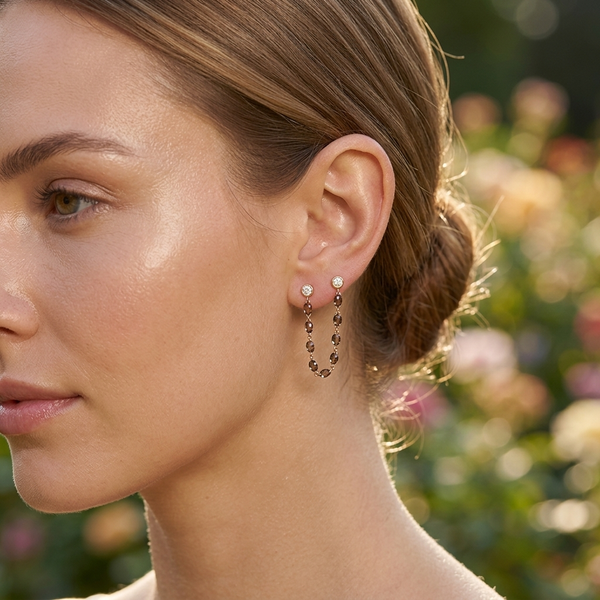 Double Piercing Brown Briolette Diamond Earrings