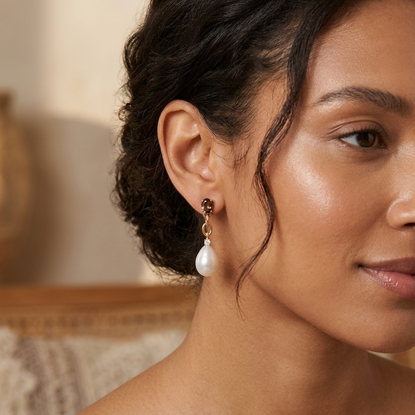 Fresh Water Pearl Diamond Topaz Earrings