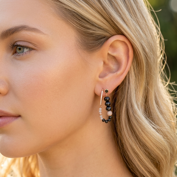 Double Piercing Black Briolette Diamond Earrings