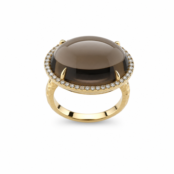 Smokey Topaz Cup Ring Hammered Gold 14k