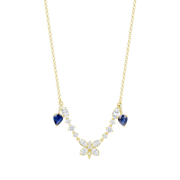 Multi Shaped Lab Diamond and Sapphire Butterfly Necklace