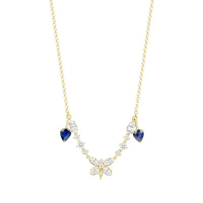 Multi Shaped Diamond and Sapphire Butterfly Necklace