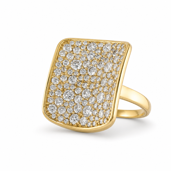 14k Gold Rectangular Organic Pavé  Lab Diamond Ring