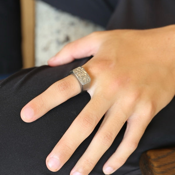 Men's Pounded Titanium Signet Ring