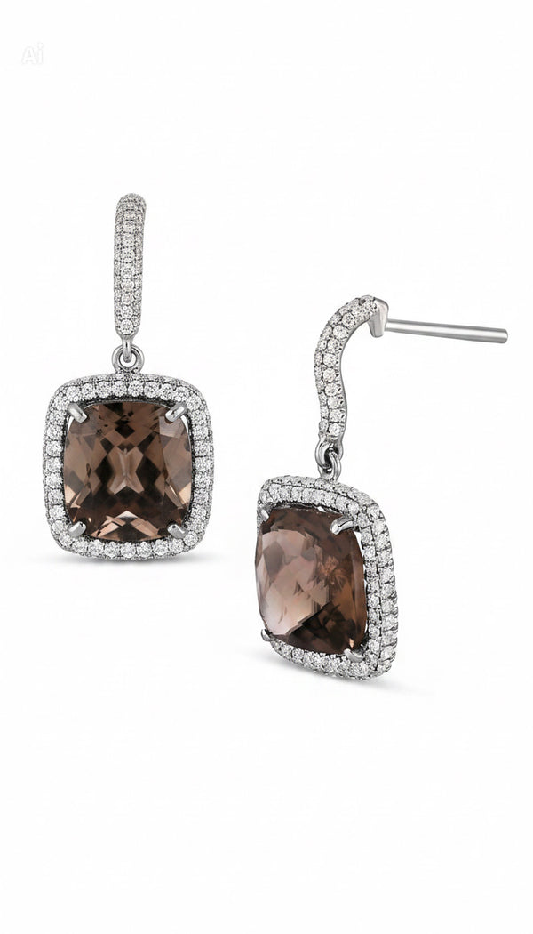 Diamond and Topaz Drop Earrings with Stud
