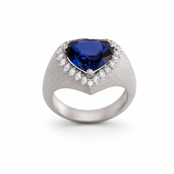 titanium lab sapphire and diamond heart ring