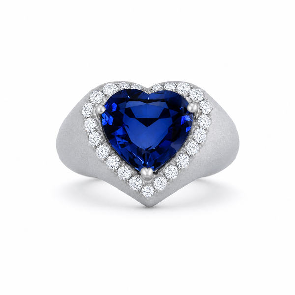 titanium lab sapphire and diamond heart ring