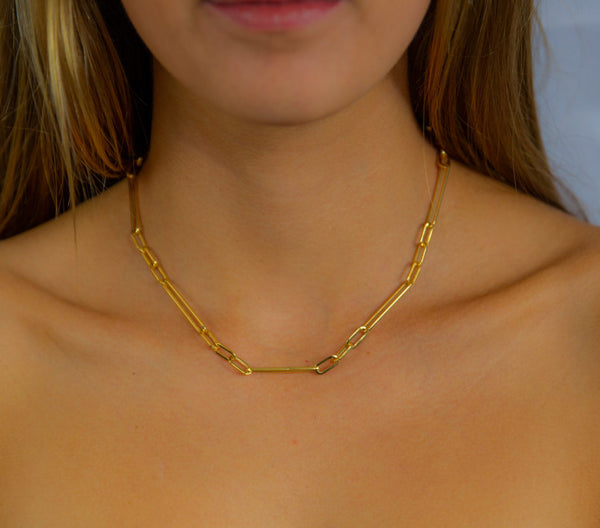 Elongated Paperclip and Oval Link Necklace
