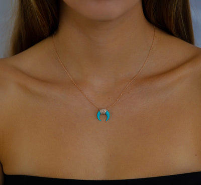 Turquoise and Diamond Horn Pendant