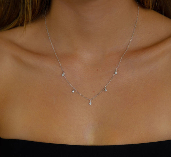 Five Diamond Floating Pear Necklace