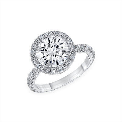 Halo Diamond Ring with French Pave