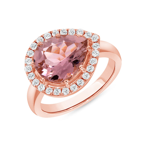 Pear Cut Pink Tourmaline Diamond Halo Ring