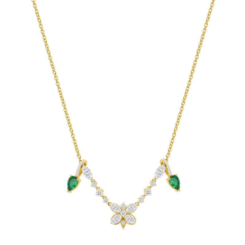 Multi Shaped Diamond and Emerald Butterfly Necklace Mini