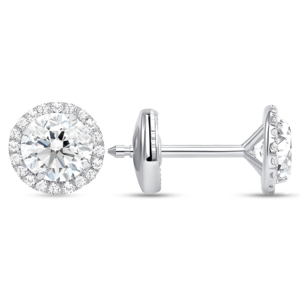 Diamond Stud 2.20 carats total weight Pave Halo Martini 14k White Gold