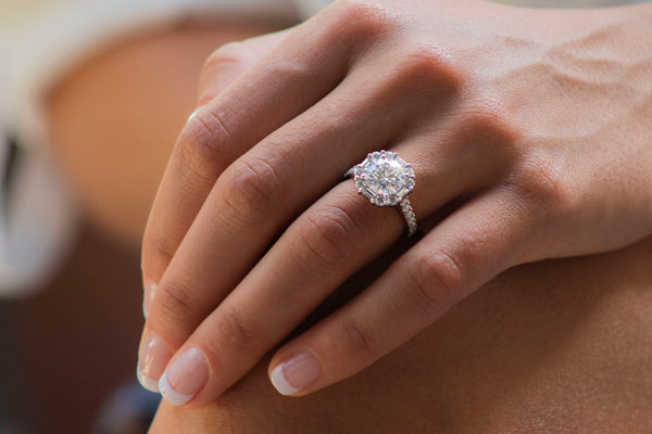 Round Cut Baguette and Round Halo Diamond Ring