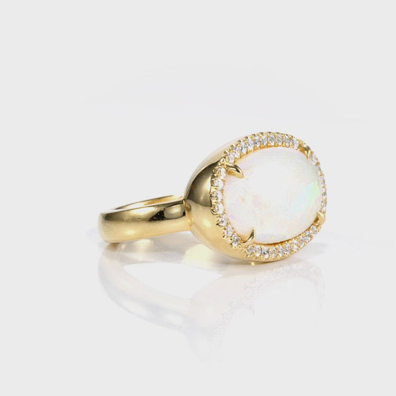 Opal Cup Ring with Diamonds Surrounding on 18k Gold