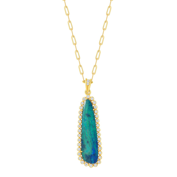 Blue Opal with Diamonds on 14k Gold Chain