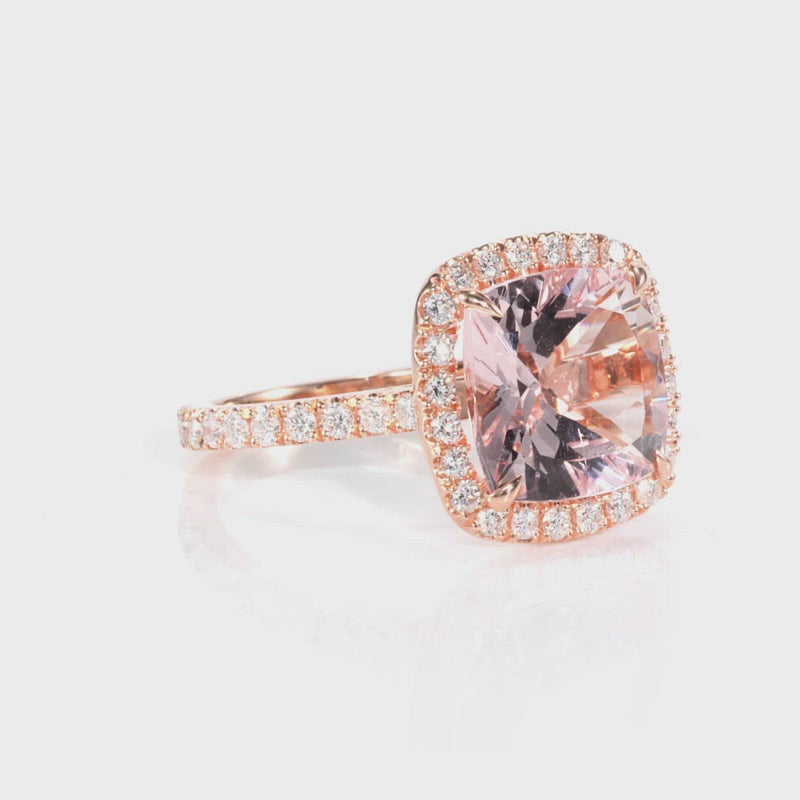 Almost 4 carat Morganite with Diamonds on 14k Rose Gold Ring