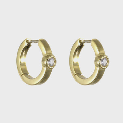 One Stone Diamond Huggie Earrings 14k