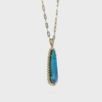 Blue Opal with Diamonds on 14k Gold Chain