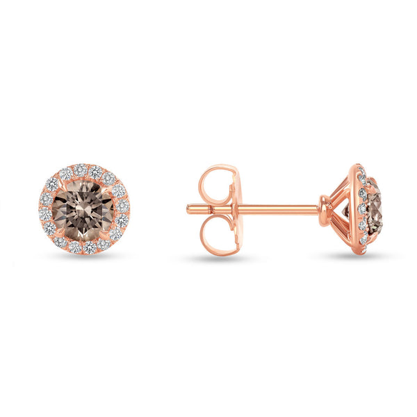 Champagne Diamond Stud .65 carat Handcrafted Halo 14k rose gold