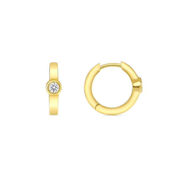 One Stone Diamond Huggie Earrings 14k