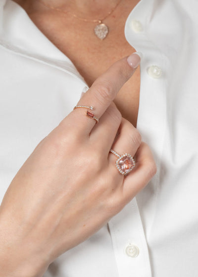Almost 4 carat Morganite with Diamonds on 14k Rose Gold Ring