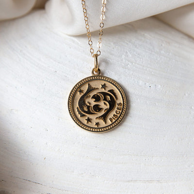 14K Solid Gold Zodiac Medallion Large