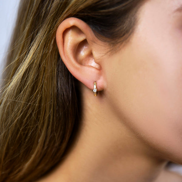 One Stone Diamond Huggie Earrings 14k
